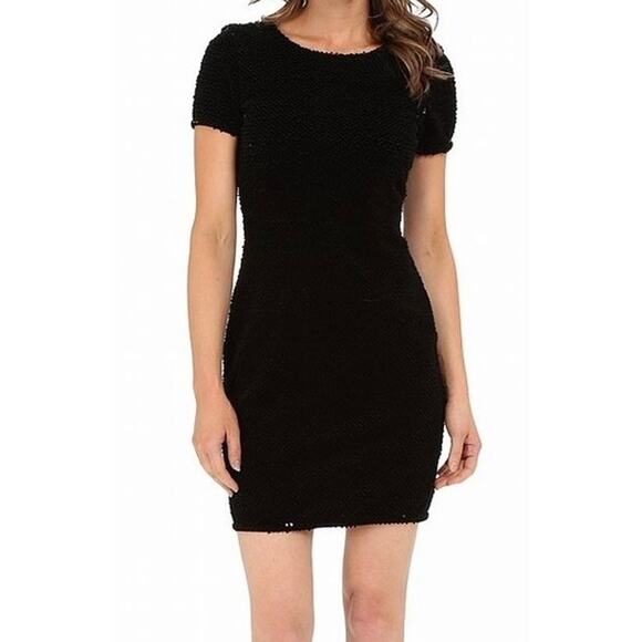 SAM EDELMAN Flocked Sequin Dress Womens 2 Black Karina Mini Shift Sheath Party - Picture 1 of 16